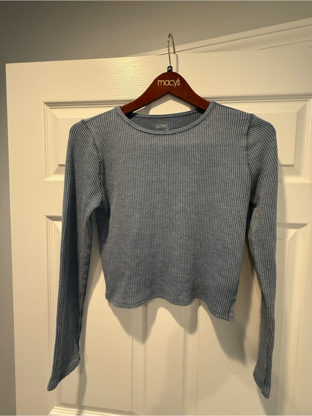 Macy's Soft Blue Ribbed Long Sleeve Tee